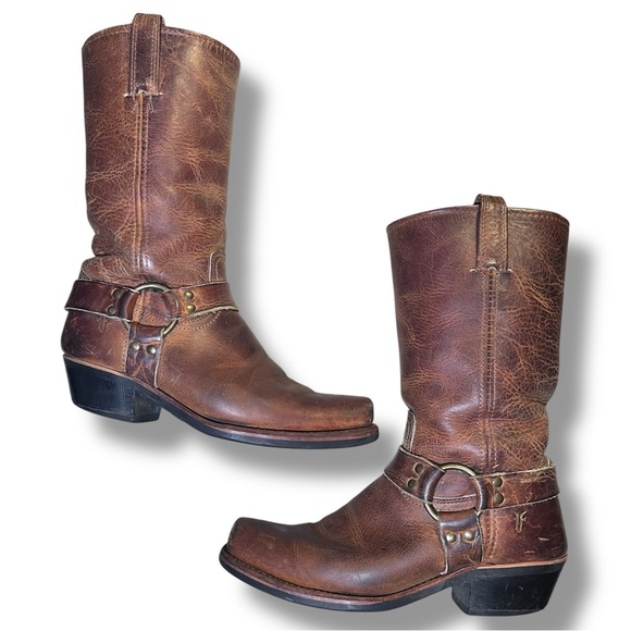 Frye Belted Harness Boots Mens 10 M Motorcycle Engineer Square Toe USA Leather - Picture 8 of 16